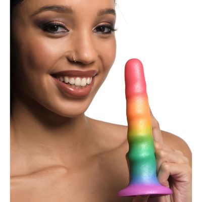 Zigzag Rainbow Silicone Suction Cup Dildo