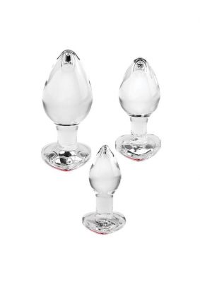 Adam & Eve Red Heart Gem Glass Anal Plug Set (3 per Set)