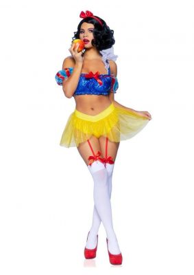 Leg Avenue Bad Apple Snow White, Shimmer Halter Bandeau with Organza Puff Sleeves and Ruffle Collar