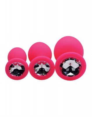 Pink Pleasure 3 Piece Silicone Anal Plugs with Gems