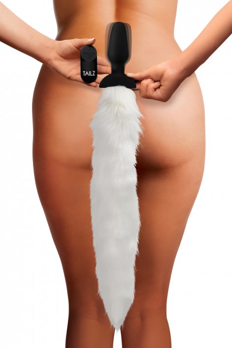 Remote+Control+White+Vibrating+Fox+Tail+Anal+Plug