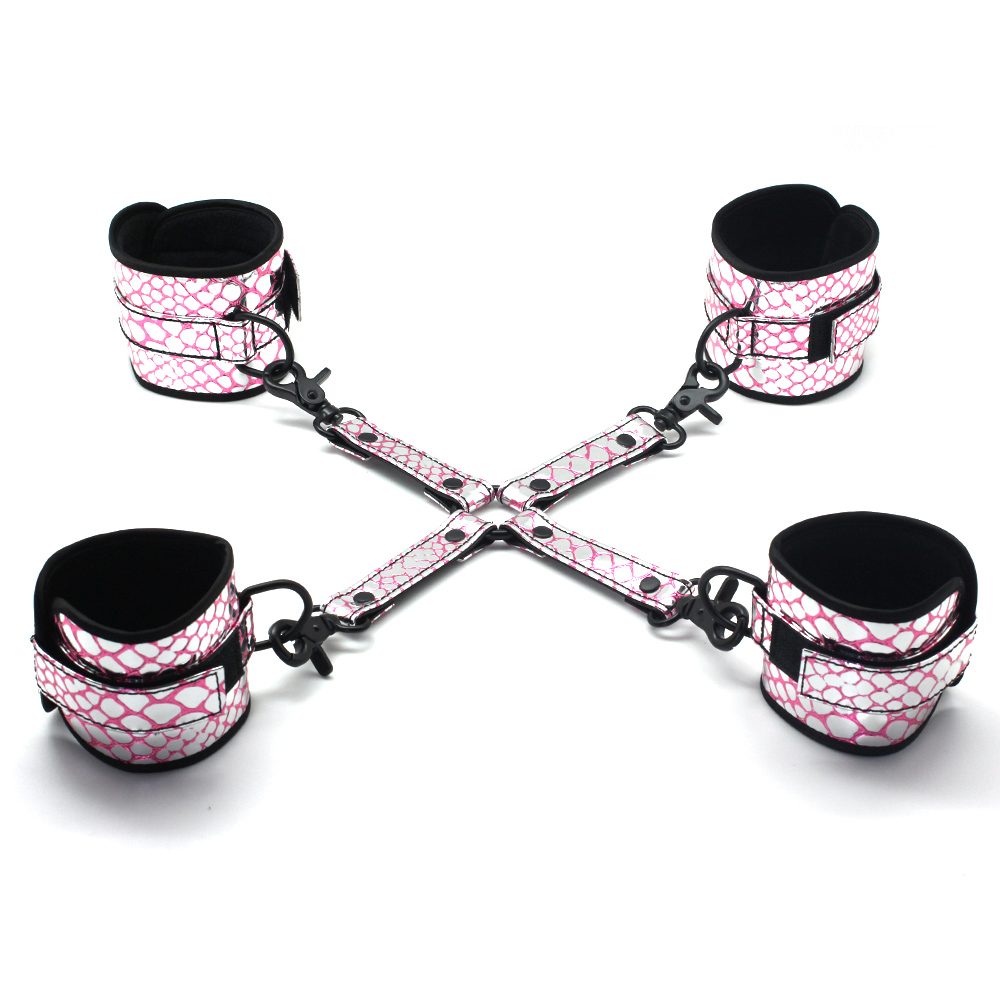 Faux+Leather+Wrist+And+Ankle+Restraints+With+Hog+Tie