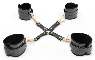 Faux Leather Wrist And Ankle Restraints With Hogtie In Crocodile Print