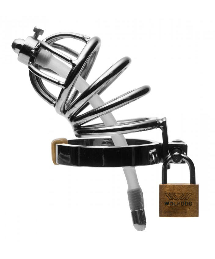 Stainless+Steel+Chastity+Cage+with+Silicone+Urethral+Plug