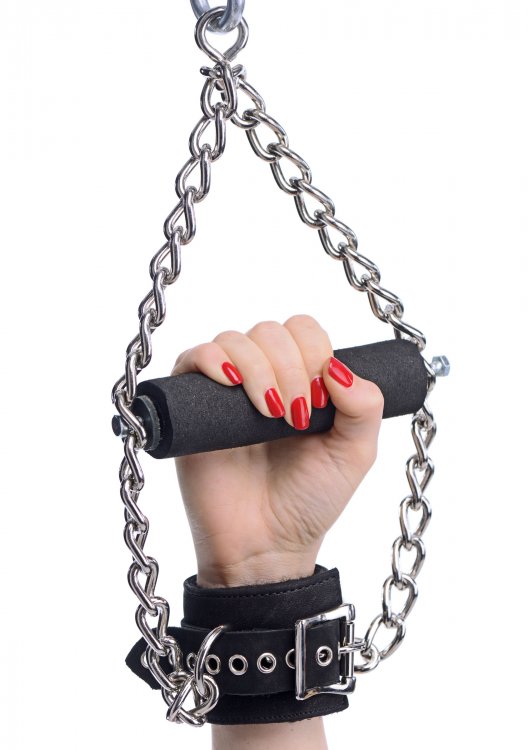 Fur+Lined+Nubuck+Leather+Suspension+Cuffs+with+Grip