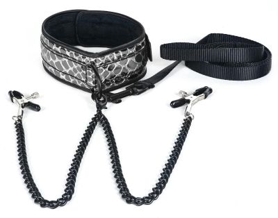 Collar And Leash With Nipple Clamps