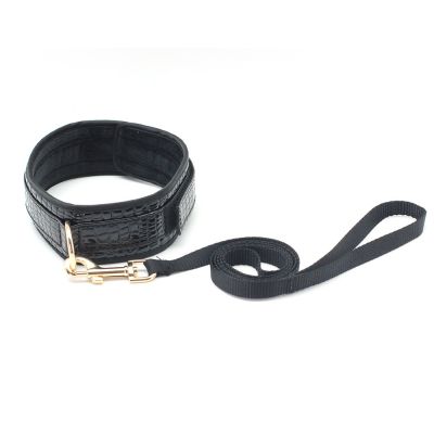 Collar And Leash-Faux Leather Crocodile Print