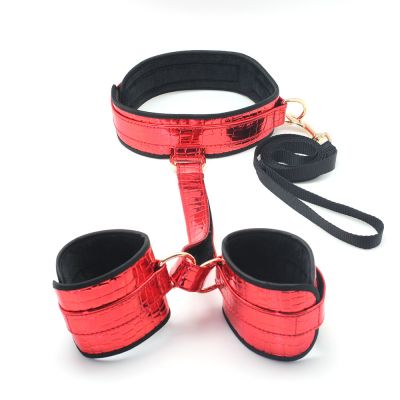 Faux Leather Collar To Wrist Restraints Crocodile Print