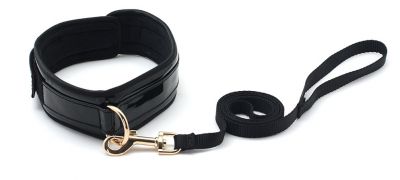 Faux Glossy Leather Collar And Leash