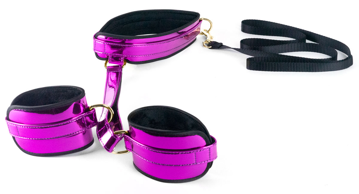 Faux+Glossy+Leather+Collar+To+Wrist+Restraints