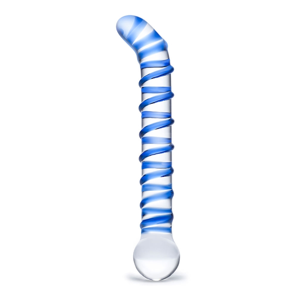 Glass+Mr.+Swirly+G-Spot+Glass+Dildo+Clear+and+Blue+6.5+Inches