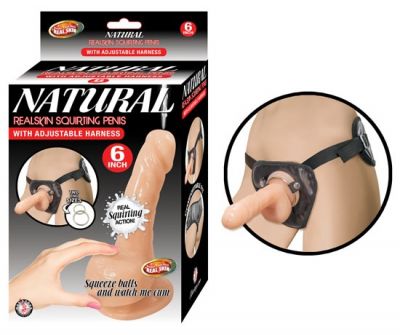 Natural Real Squirting Penis W/ Harness 6 Inch Non Vibrating