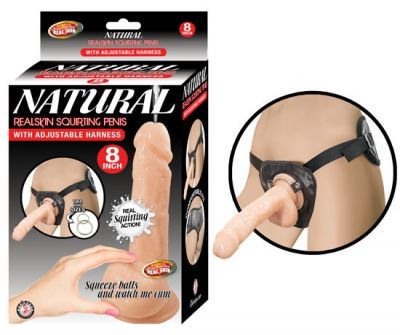 Natural RealSkin Squirting 8 Inch Penis with Harness