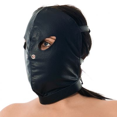 Leather Head Mask Executioners Hood With Backstraps Nose Eyeholes Bondage Gear