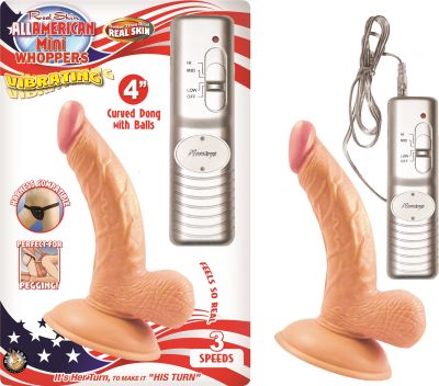Real Skin All American Mini Whoppers Vibrating Dong With Balls 4 Inch
