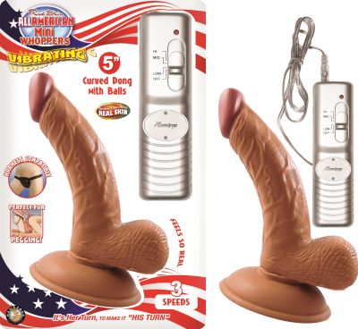 Real Skin All American Mini Whoppers Vibrating Dong With Balls 5 Inch