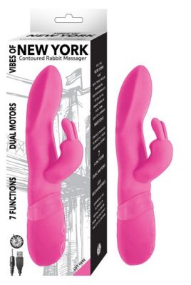 Vibes Of New York Contoured Rabbit Massager 7 Functions Dual Motors USB Rechargeable Waterproof