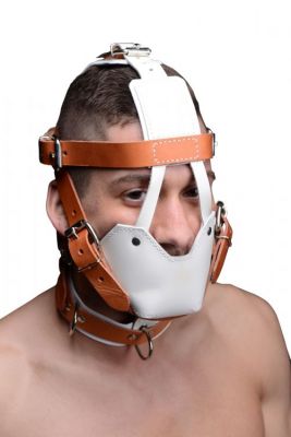 White and Tan Hospital Style Leather Muzzle