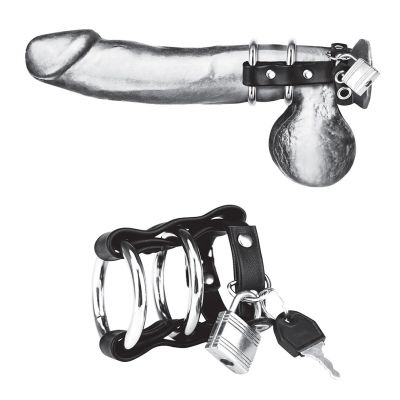 Blue Line C & B Gear Double Metal Cock Ring With Locking Ball Strap