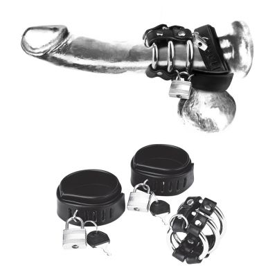 Blue Line C & B Gear Locking Ball Stretcher Cock Ring And Three-Ring Cock Cage