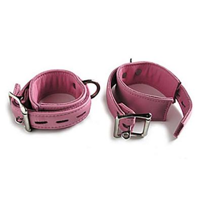 Pink Leather Locking Leather Wrist and Ankle  Cuffs