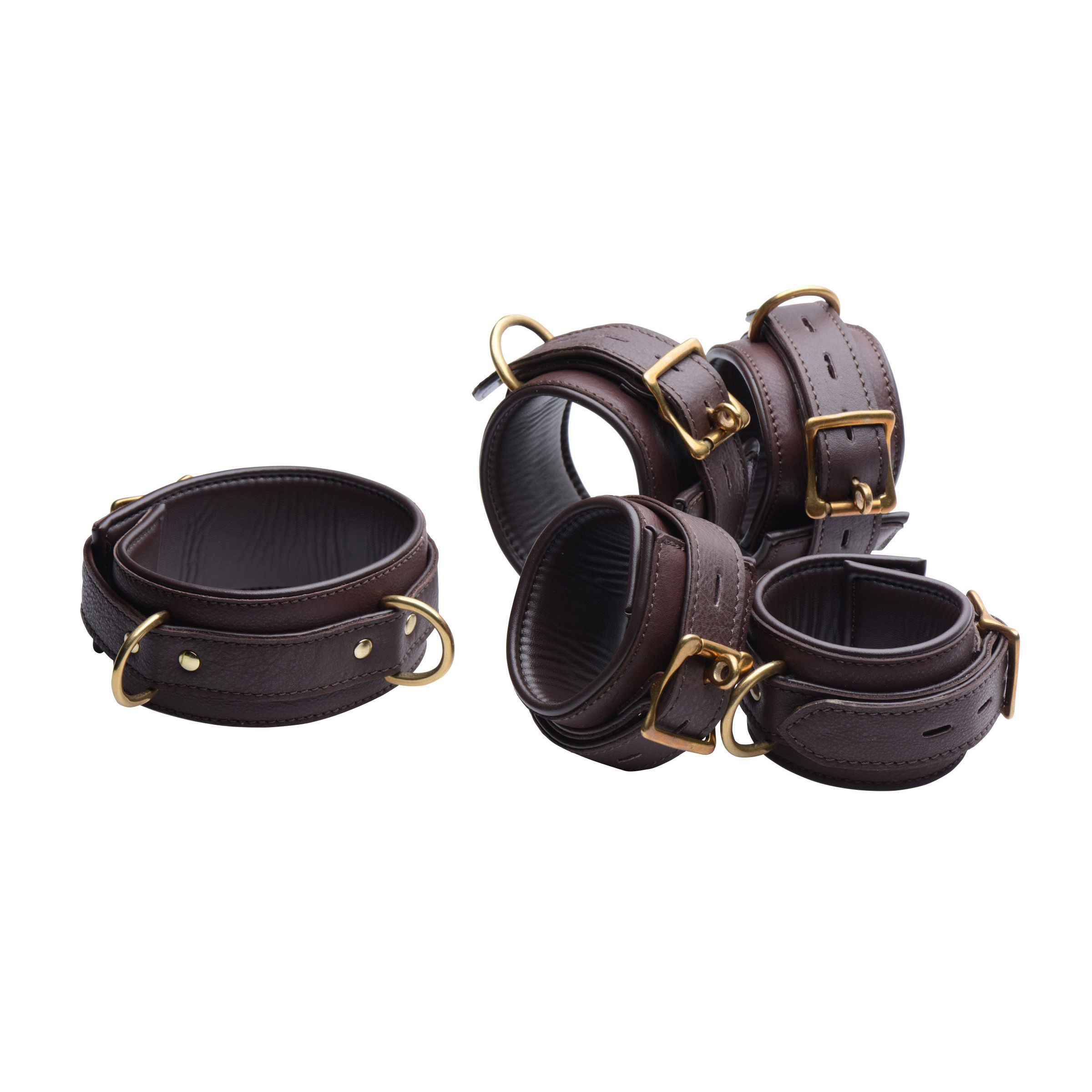 Brown+5+Piece+Locking+Leather+Bondage+Set