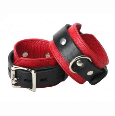 Strict Leather Deluxe Black and Red Locking Wrist or Ankle Cuffs