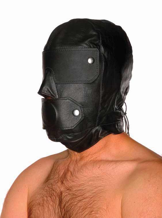 This leather slave hood is a must have for any dungeon bondage play. 
