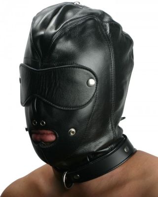 Premium Locking Leather Slave Hood