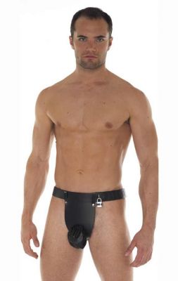 Leather Chastity Belt With Pouch And Padlock