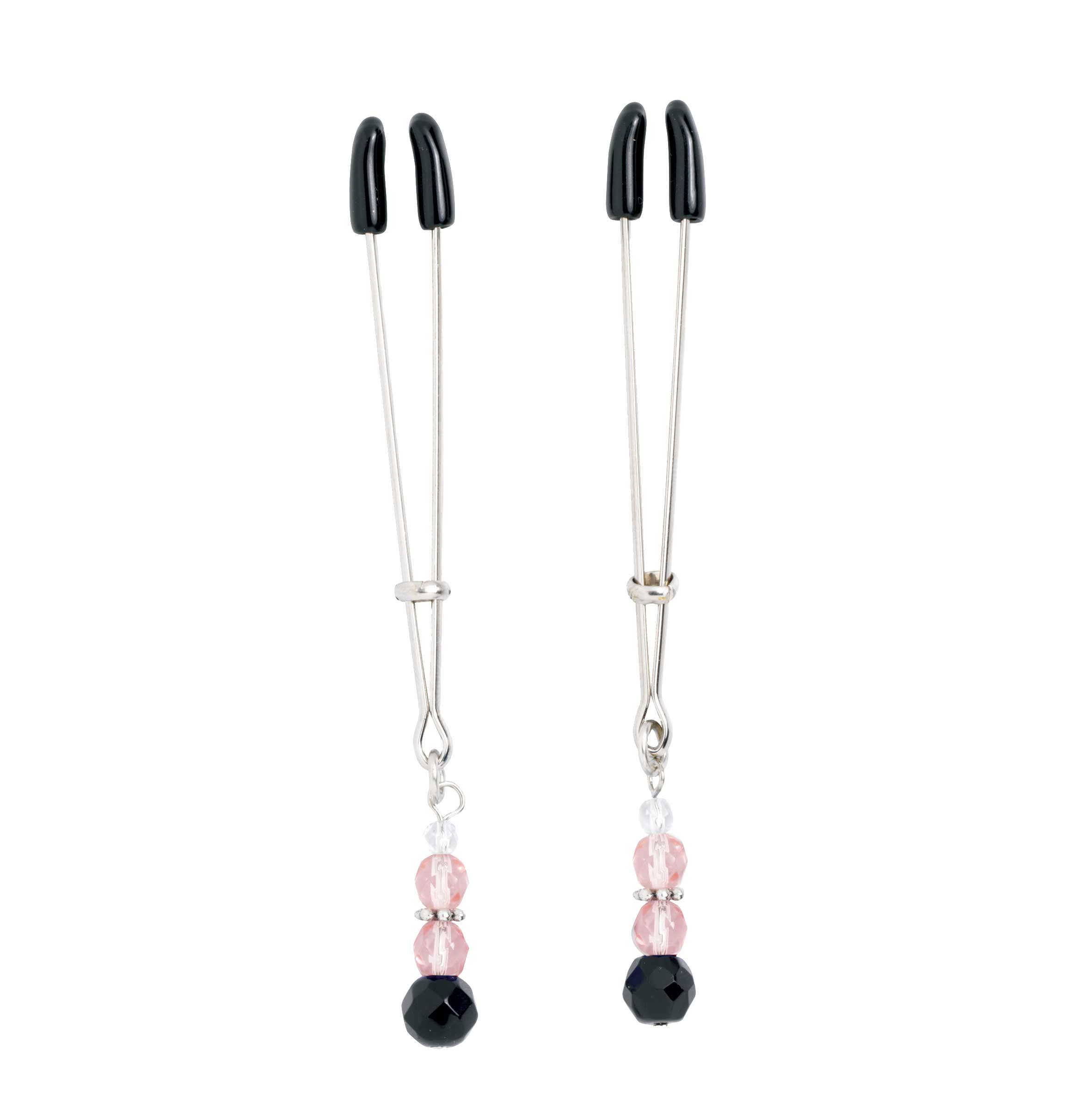 Silver+Tweezer+Nipple+Clamps+With+Glass+Beads