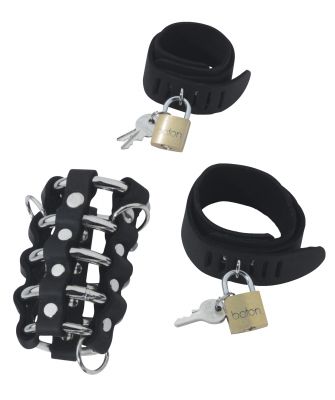 Triple Leather Male Chastity Set