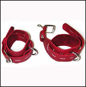 Red Buckle and Lock Leather Wrist Cuffs