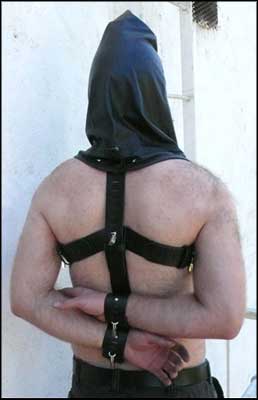 Leather Guillotine Hood With Locking Harness