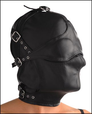 Asylum Leather Hood with Removable Blindfold and Muzzle